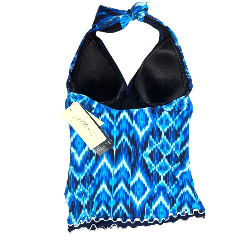 Profile by Gottex Aqua Blue Ruffled Tankini Halter Top Swimsuit Top NWT - Picture 4 of 13